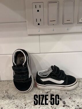 Vans Black and White Kids Velcro Skate Sneakers